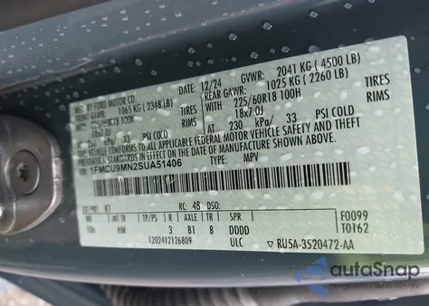 2025 Ford Escape St-Line из США, поврежденный, VIN 1FMCU9MN2SUA51406